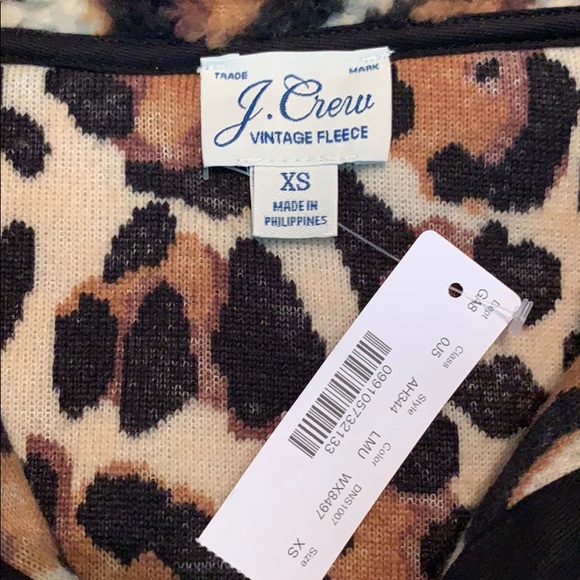 NWT J. Crew Snap-Collar Sherpa Sweatshirt Leopard - Picture 9 of 10